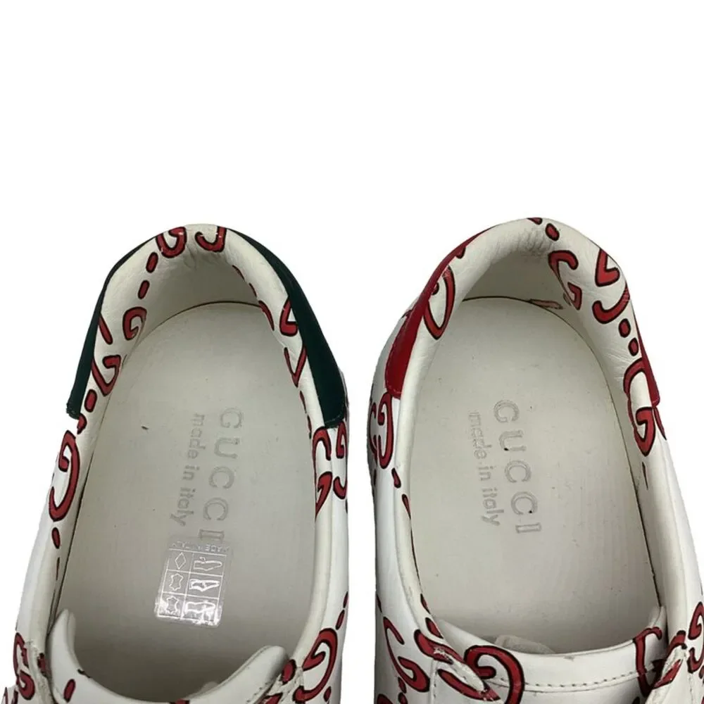 Gucci Ace GG Print Low Top Sneakers in White Leather
